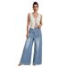 Women's Clothing Street Retro Wide Leg Frayed Edge Washed Denim Trousers_ecoleips.com