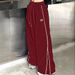 New 2025 Women's High-Waisted Wide-Leg Pants Comfortable Sporty Versatile Striped Drawstring Loose Fit Casual American Style_ecoleips.com