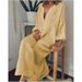 Women's Clothing Plus Size Solid Color Long Sleeved V Neck Full Skirted Dress Long Sleeve For Formal & Casual For Women_ecoleips.com