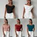2026 European And American Cross-Border Solid Color T-Shirt Women's Simple Style Asymmetrical Shoulder Slim Fit_ecoleips.com