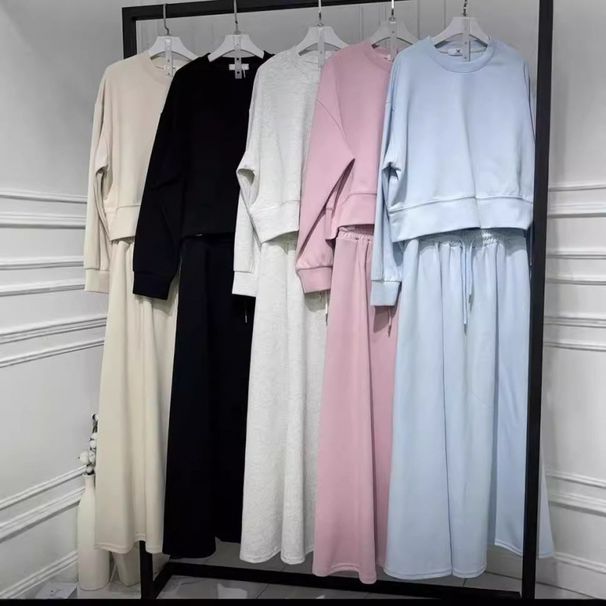 Effortless Elegance Set – Breathable Knit And Versatile Neckline Top & Flowy Midi Skirt For Women_ecoleips.com