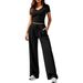 2026 New European American Foreign Trade Women's Clothing Solid Color Casual Fashion V-neck Top And Wide-leg_ecoleips.com