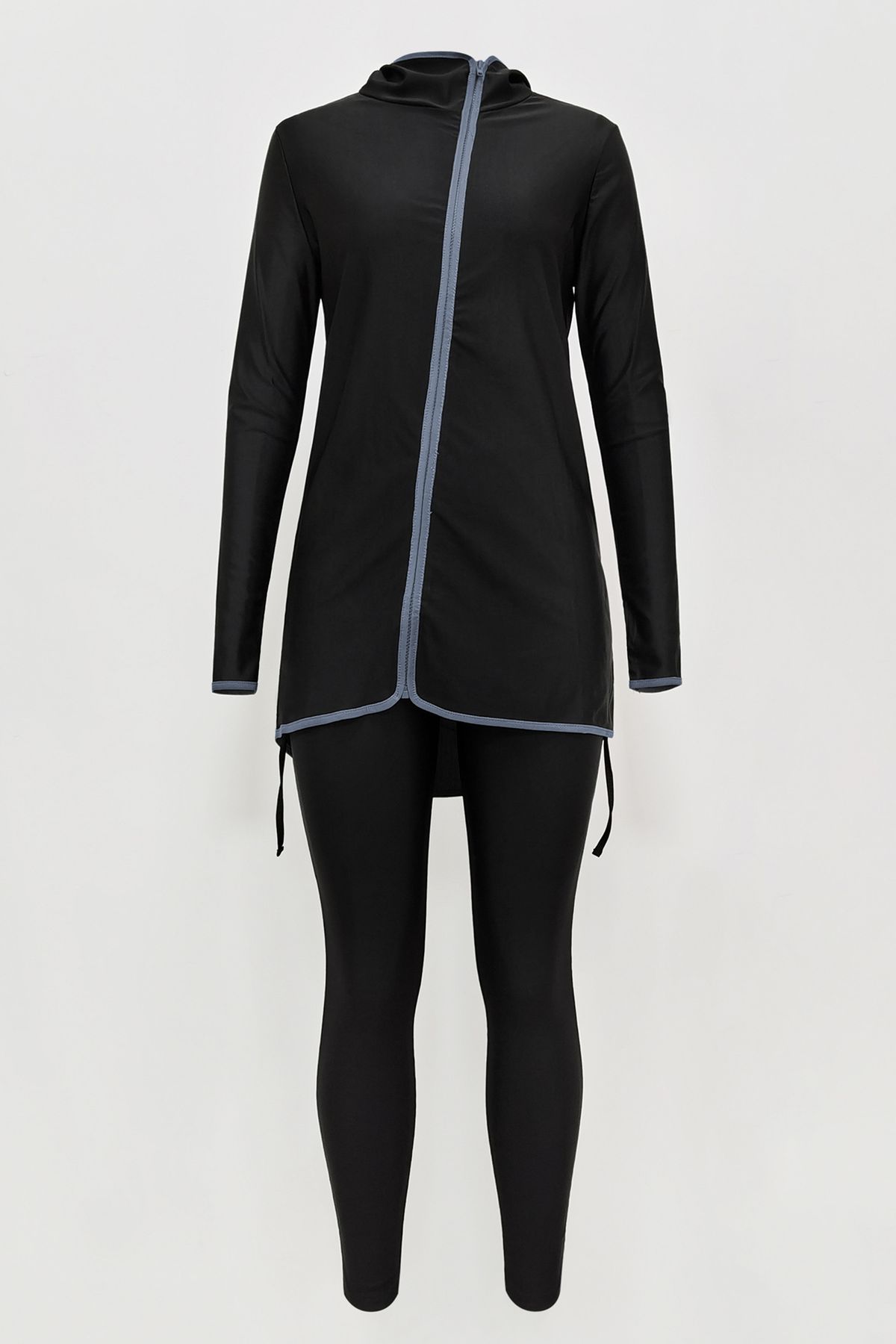 Women's Clothing Conservative Full Coverage Hooded Collar Beach Sunscreen Two Piece Swimsuit Tight Fitting Hot Spring Zipper Sports Swimsuit_ecoleips.com