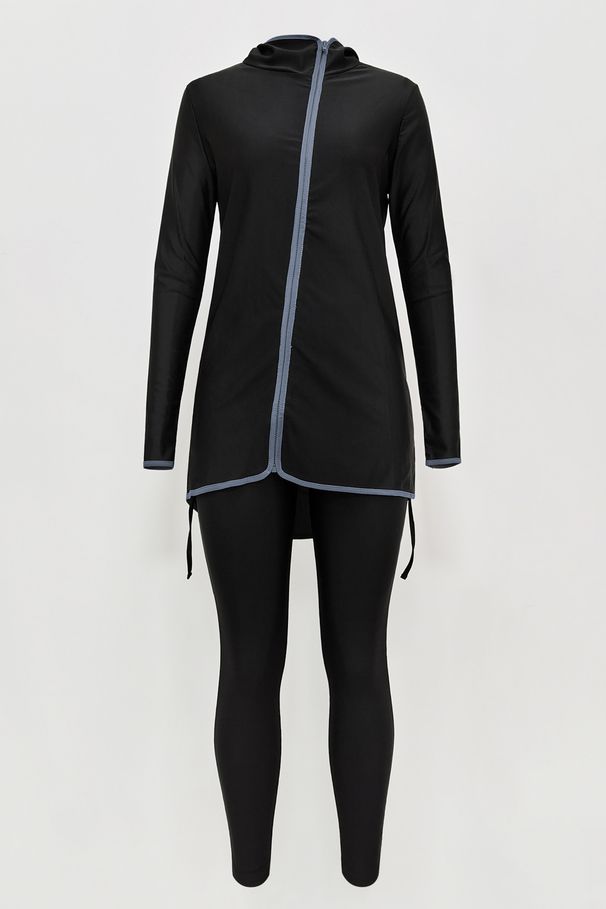 Women's Clothing Conservative Full Coverage Hooded Collar Beach Sunscreen Two Piece Swimsuit Tight Fitting Hot Spring Zipper Sports Swimsuit_ecoleips.com