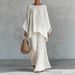 Women's Clothing Elegant Simple Loose Solid Color Shirt Wide Leg Pants Set American Fashion_ecoleips.com