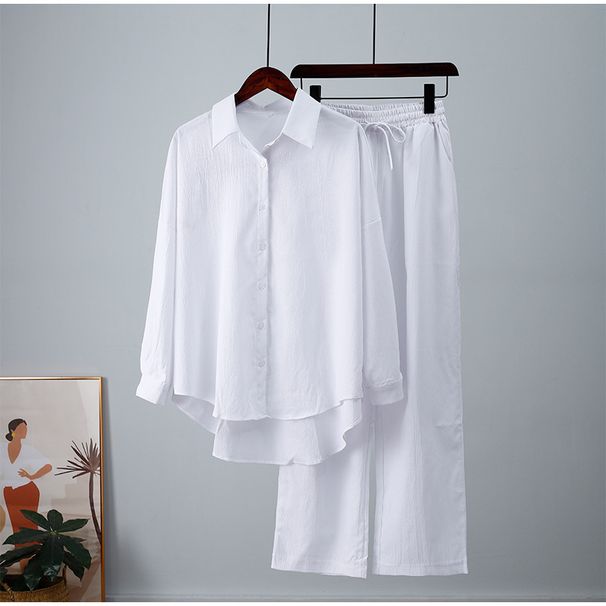 Audday 2024 Fashion Autumn Winter New Loose Elastic Wrinkle Long Sleeve Shirt Wide Leg Pants Casual For Women 2-Piece Set_ecoleips.com