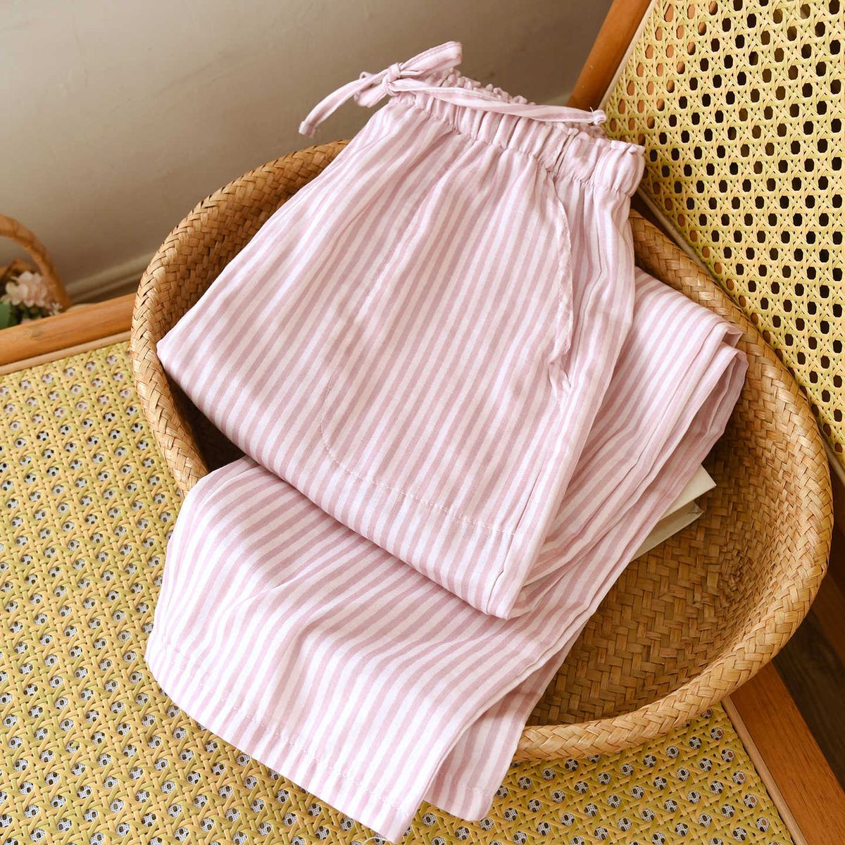 Women Pure Cotton Gauze Lounge Pants Soft Breathable Striped Pajama Bottoms Loose All Season Home Wear Trousers With Pockets_ecoleips.com