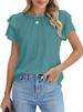 K Women's Formal Casual Pleated Short Sleeve Round Neck Blouse Business Work Shirt_ecoleips.com
