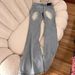 Aria Basics Vintage Washed Light-Colored Flared Jeans For Women, New Spring And Autumn Style, Lace Patchwork, Low Waist, Loose Fit,_ecoleips.com