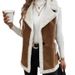 Women's Long Sleeveless Shearling Vest Coat – Trendy Faux Fur Layering Jacket With Button Closure & Pockets_ecoleips.com