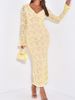 Sexy Lace Hollow Out Long Sleeve Long Dress Women Evening Party Nightclub Outfit_ecoleips.com