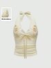 Sexy Floral Embroidered Lace Patchwork Halter Neck Slim-fit Tank Top_ecoleips.com