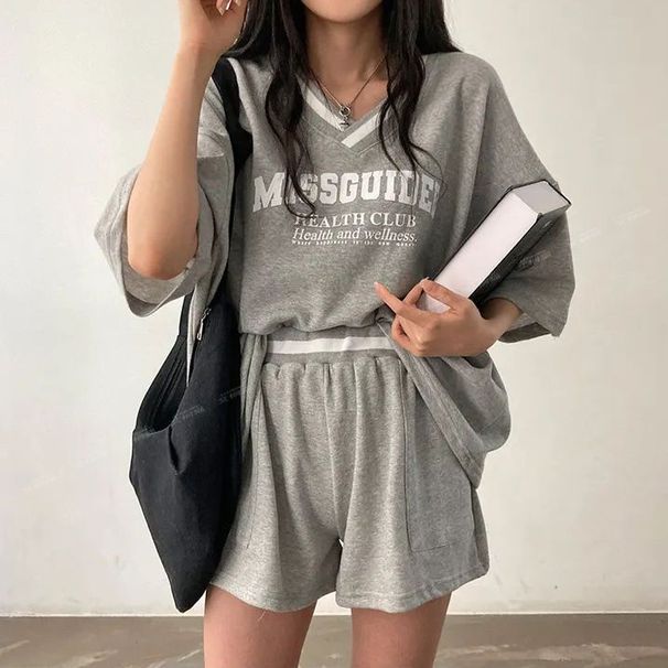Women's Summer Korean Style Sportswear Set Fashion Short Sleeved Top And Short Shorts Casual Slimming Two-Piece Outfit_ecoleips.com