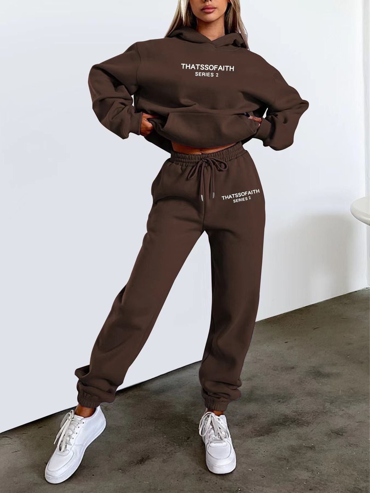 Women's Clothing Letter Printing Hooded Sweatshirt Fashion Casual Fleece Trousers Suit_ecoleips.com