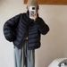 girl Girl Petite Ribbed Jacket For Women, Lightweight Stand Collar Short Style, 2025 New Loose Fit Plus Size White Duck Down Coat_ecoleips.com