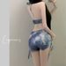 Women's Clothing Three Piece Sports Bikini Cover Up Set Spa Swimsuit American Tie Dye Blue Resort Style_ecoleips.com