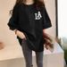 Women's White round Neck T-Shirt Short Sleeve Loose Fit mid Length Versatile Spring Summer Top for Students_ecoleips.com