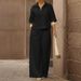 Women's Clothing Solid Color Casual Two Piece Set Spring Summer Collared Top Wide Leg Pants Fashionable_ecoleips.com