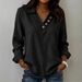 Fashionable Solid Color V-Neck Button up Long Sleeve Shirt Casual Versatile Retro Style for Women Spring/Autumn Summer Wear_ecoleips.com