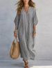 Fashionable Casual Long Dress Striped V Neck Loose Fitting Women's Clothing For American Styles Stylish Relaxed Vacation Wear_ecoleips.com