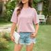 Women's Clothing Summer Casual Contrast Color Wave Striped Short Sleeved Pocket T Shirt Top_ecoleips.com