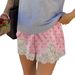 Women's Autumn Digital Print Polka Dot Lace Trim Patchwork Satin Wide Leg Casual Comfort Shorts_ecoleips.com