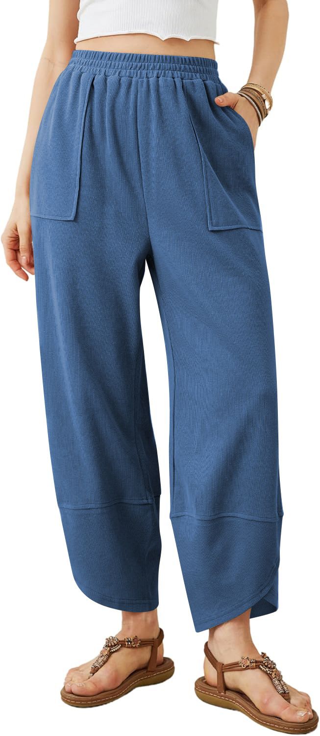 Women's Clothing New Casual Elastic Waist Pocket Nine Point Pants Straight Pants Women_ecoleips.com