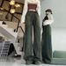 Retro Blue Wide-Leg Jeans Women, New Autumn Style, Suitable For Pear-Shaped Body, Plus Size, Loose Fit, Slimming, Draped_ecoleips.com