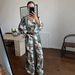 Women's Boho Chic Linen-Blend Outfit: Flowy Printed Top With Elastic Waist & Wide-Leg Pants_ecoleips.com