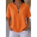 Women's Summer Waffle T Shirts Half Zip Short Sleeved Commuter Tops Casual Fashion Ladies' Clothing_ecoleips.com