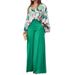 Women's Clothing Printed Casual Suits Loose Large Size Lapel Shirts High Waist Wide Leg Pants Two Piece Suits_ecoleips.com