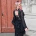 JY23017 Women's Dark Sexy Lace Trim Bell Sleeve Cover up Top European American Style Mesh Jacket Street Fashion_ecoleips.com