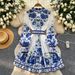 Women's Clothing Spring New Dress For Women Fashion Suit Collar Long Sleeve Waist Print A Line Skirt_ecoleips.com
