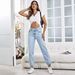 Women's Slim Fit Straight Leg Jeans – Classic Blue Denim Pants – High Waist Cotton Trousers_ecoleips.com