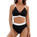 Women's Clothing New Bikini Split High Waist Sports Swimsuit Contrast Color Cross Gathered Swimsuit Bikini_ecoleips.com