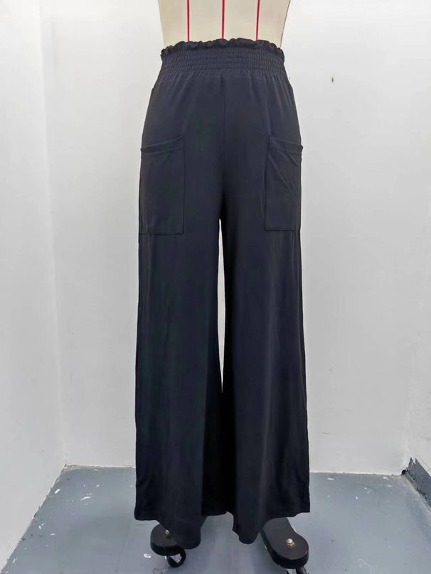 K New Women's Elastic Waisted High Waisted Slightly Spicy Pants, Loose Casual Pants With Pockets_ecoleips.com