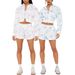Women's Casual Sportswear Set Autumn Hooded Zipper Long Sleeved Floral Elastic Waist Jogging Shorts_ecoleips.com