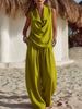 Women's Elegant Two-Piece Set Sleeveless Collared Top Loose Trousers_ecoleips.com