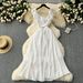 Women's Clothing Chic Super Fairy White Dress Female Seaside Holiday Style Scheming Hollow Small Flying Sleeves Long Skirt_ecoleips.com