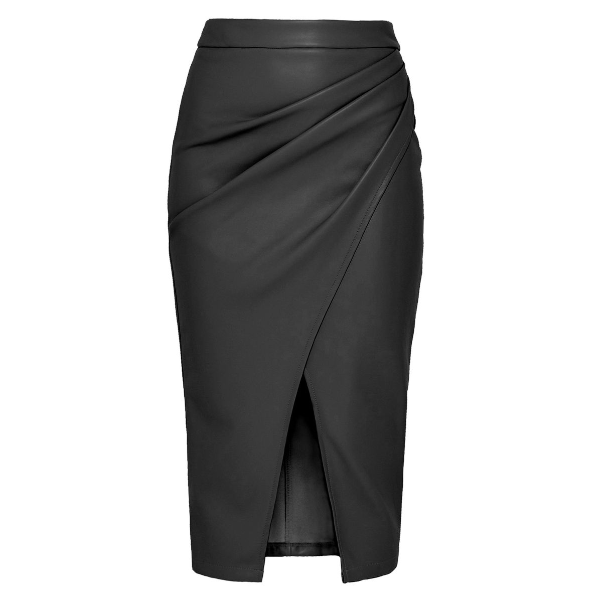 Verve Women's PU Split Autumn Winter High Waist Zipper Pleated Leather Sexy Bodycon Skirt_ecoleips.com
