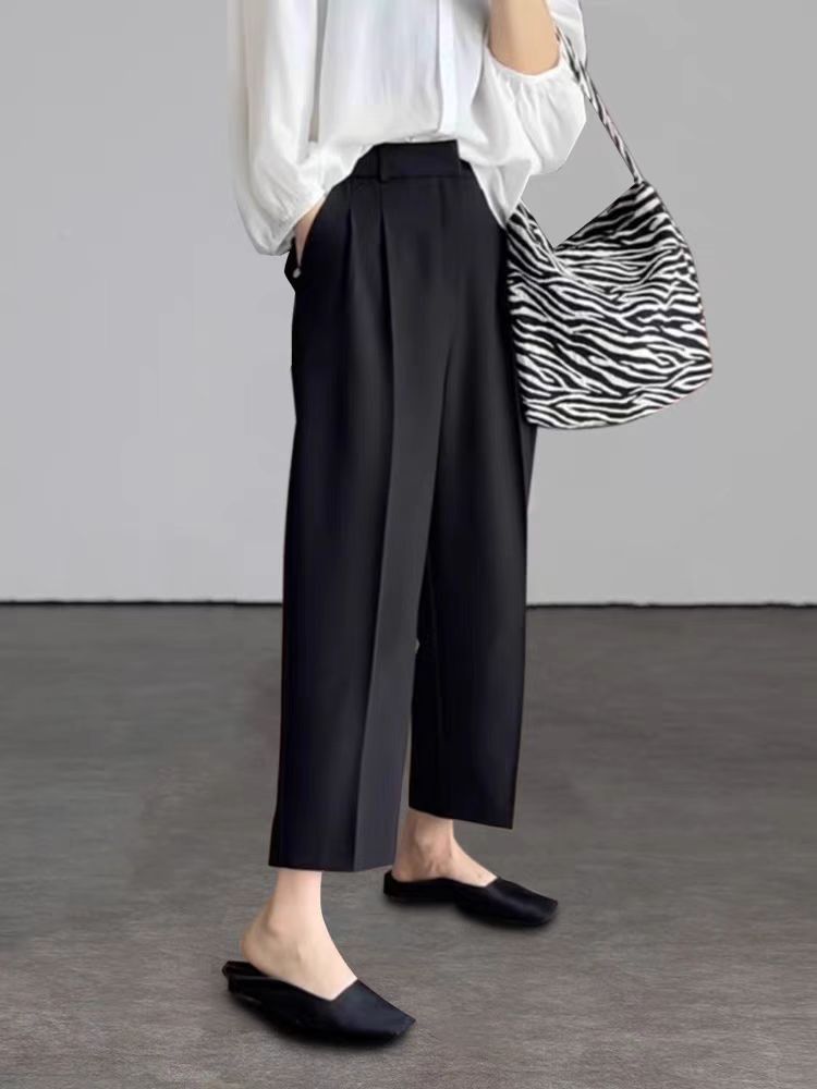 Botvotee Office Elegant Black Gray Ankle Length Suits Pants For Women High Waist Harem Pants Fashion Trousers With Pockets_ecoleips.com