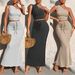 Women's Elegant Style Striped One Shoulder Cropped Top And High-Waisted Fishtail Maxi Skirt Two Piece Set_ecoleips.com