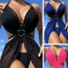 Women's European American Style Solid Color Halter Neck Bikini Three Piece Swimsuit Sexy Wire-Free Vacation Swimwear_ecoleips.com