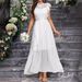 Women's Clothing Elegant Lace Chiffon Slim Fit Slit Solid Color Ladies Dress_ecoleips.com