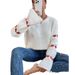 Women's Oversized Long Sleeve Sweater With Stripe & Heart Embroidery - Soft Acrylic Knit Pullover, Round Neck, Sweet Casual Tops_ecoleips.com