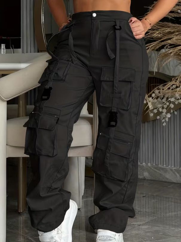 Women's Casual Sports Cargo Pants with Drawstring Double Zipper Pockets Multiple Pockets European American Style Hot Selling 2026_ecoleips.com