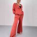 Women's Clothing Round Neck Splicing Cardigan Top Wide Leg Pants Casual Suit_ecoleips.com