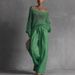 Women's Spring/Summer Two Piece Set Hollow Out Knit Top With Cotton Linen Pants Style_ecoleips.com
