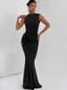 JULISSA MO Elegant Round Neck Ruched Bandage Women Maxi Dress Coffee Sleeveless High Waist Dress Autumn Slim Party Evening Dress_ecoleips.com