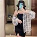 2024 Summer New Thin Sunscreen Shirt For Women, French Style Mid-Length Loose Plaid Blouse_ecoleips.com